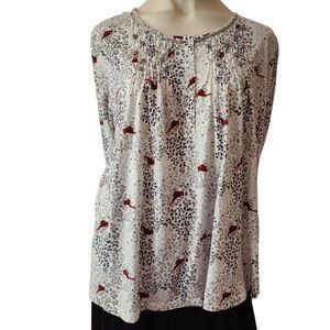 Serenada Pullover PJ Top Plus Size 16W Red Cardinals Long Sleeves Lounge Wear